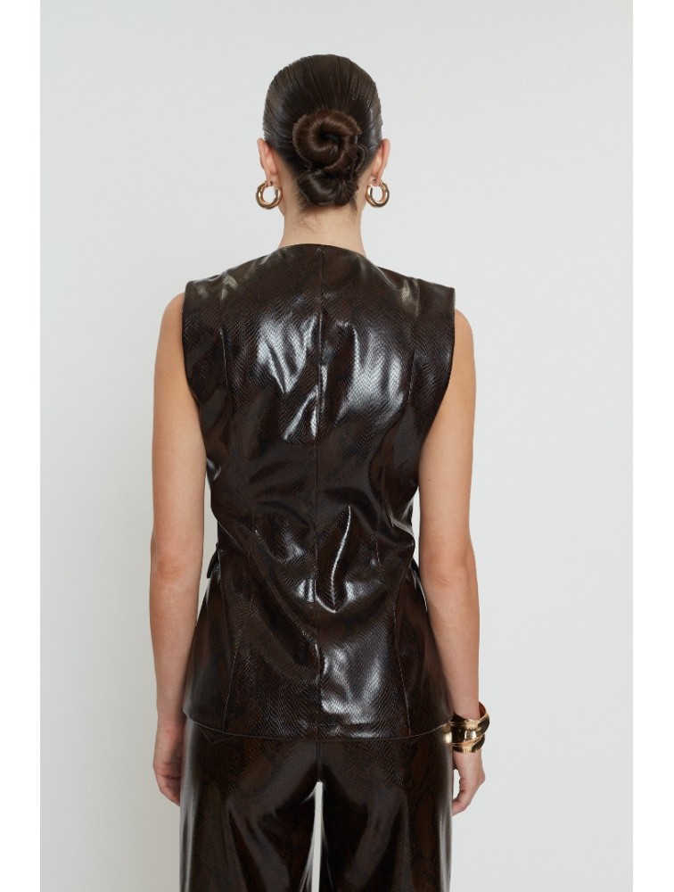 MIX AND MATCH Carina Vest Python Print Καφέ Φίδι Γιλέκο